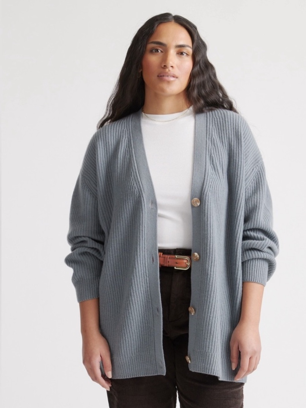 Quince Mongolian Cashmere Oversized Boyfriend Cardigan Sweater Dusty Blue Medium